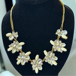 Gold Tone Sparkly Rhinestone Floral Necklace